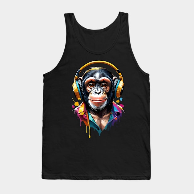 Chimpanzee Headphones Tank Top by UniqueMe